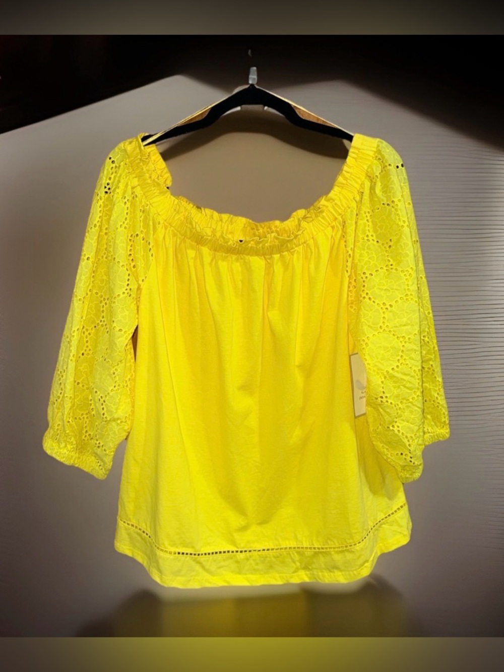 NWT Calligraphie Bright Yellow Eyelet-Sleeve Off-Shoulder Blouse-L